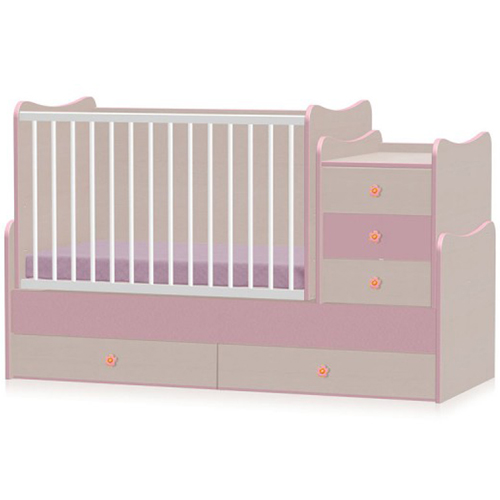 Детская кроватка-трансформер Bertoni Maxi Plus Oak/Pink (дуб/розовый)